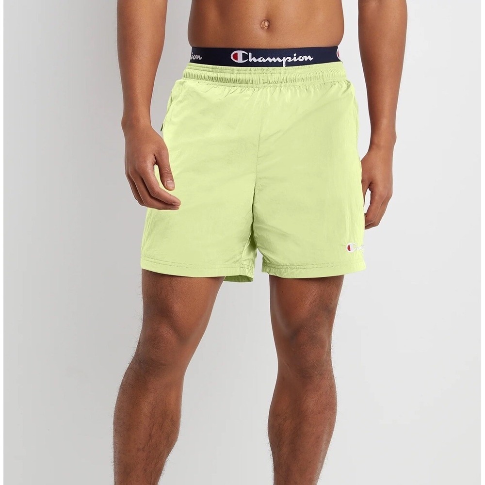 CHAMPION‎ Nylon Warm Up 6" Shorts Yellow Green Men's Size MEDIUM *NEW*